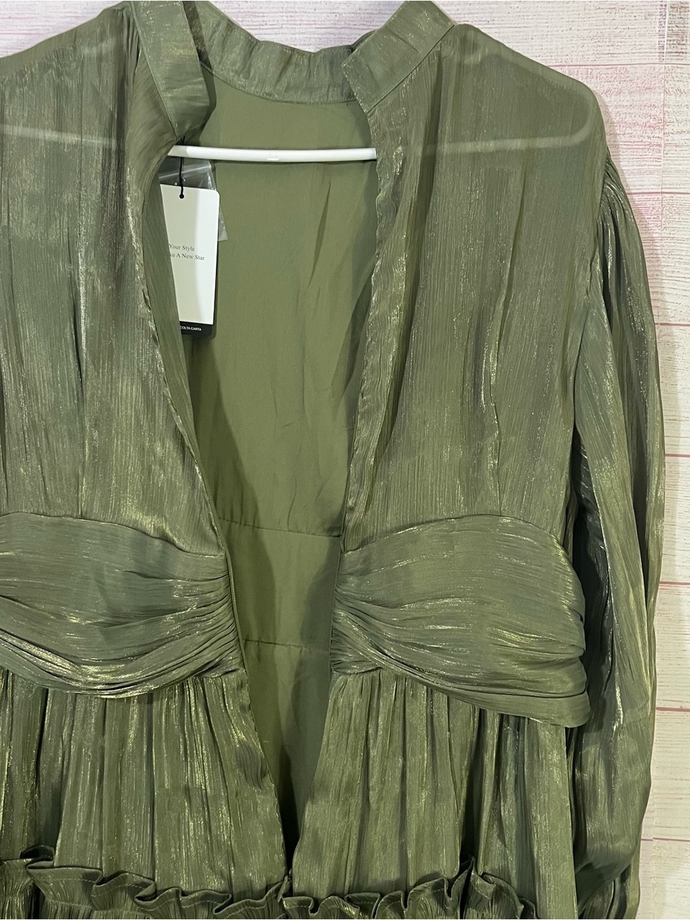 Anewsta NEW Olive Green Long Sleeve Teir Maxi Dress Size 12 - Picture 9 of 10